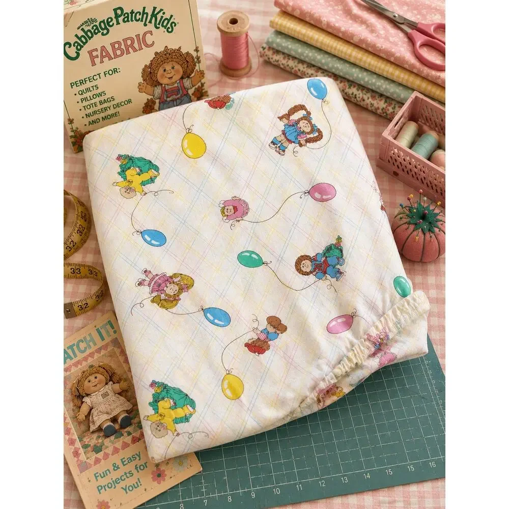 Vintage 1983 Cabbage Patch Kids Twin Fitted Sheet Balloon Print Craft Fabric